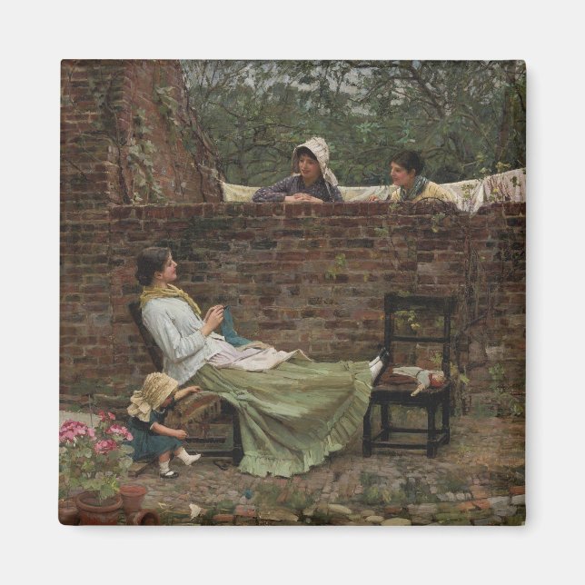 Frauen, die über der Gartenmauer chatten (Klatsch) Magnet (Vorne)