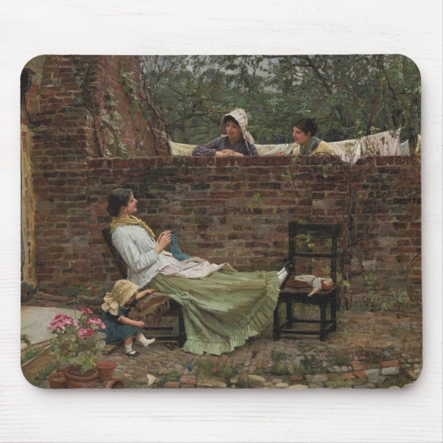 Frauen, die über der Gartenmauer chatten (Klatsch) Mousepad (Vorne)