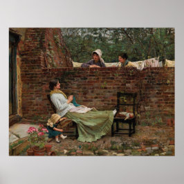 Frauen, die über der Gartenmauer chatten (Klatsch) Poster