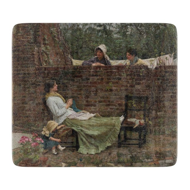 Frauen, die über der Gartenmauer chatten (Klatsch) Schneidebrett (Vorderseite)