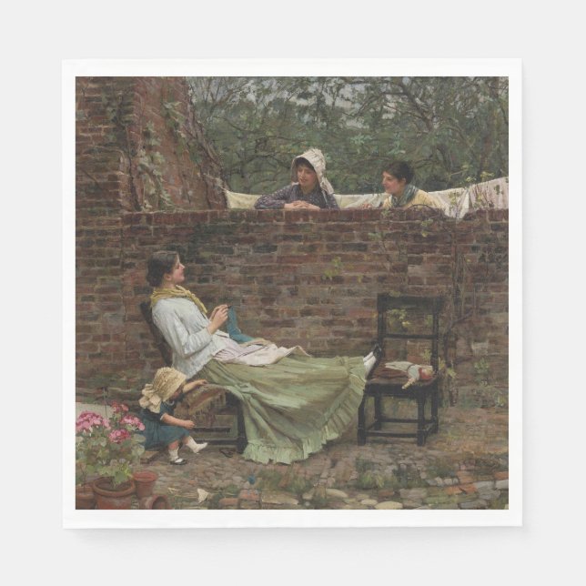 Frauen, die über der Gartenmauer chatten (Klatsch) Serviette (Vorderseite)