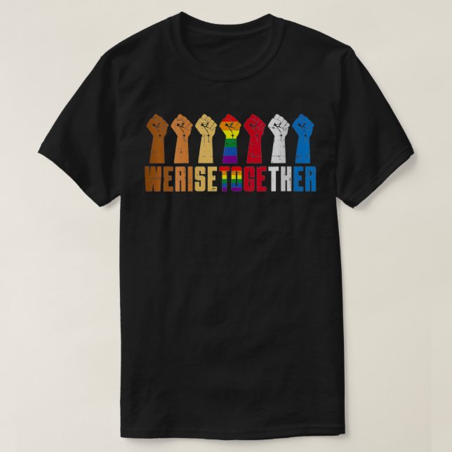 Frauen, die wir zusammen mit schwarzen Regenbogen- T-Shirt (Design vorne)
