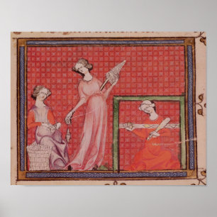 Frauen, die Wolle spinnen Poster