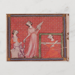 Frauen, die Wolle spinnen Postkarte