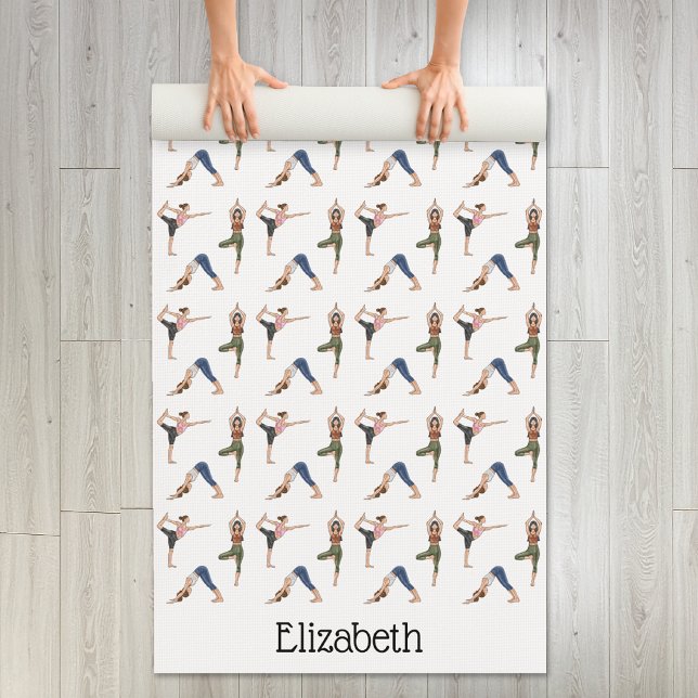 Frauen, die Yoga-Übungen machen Arbeitsmuster und  Yogamatte (Disclaimer: This image is a digital mockup.)