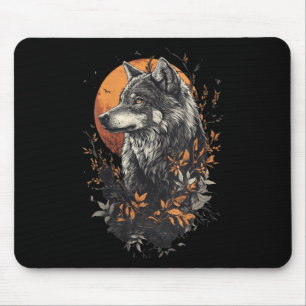 Frauen Einsamer Wolf Im Herbst – Vollmond Wald Uhr Mousepad