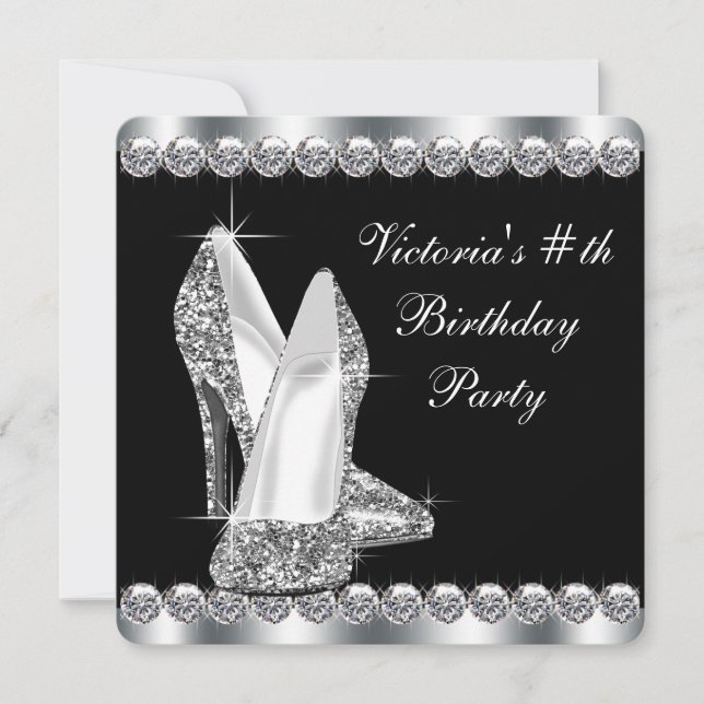 Frauen Elegante Black Birthday Party Einladung (Vorderseite)