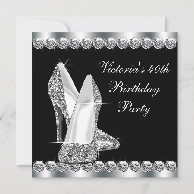 Frauen Elegante Black Birthday Party Einladung (Vorderseite)
