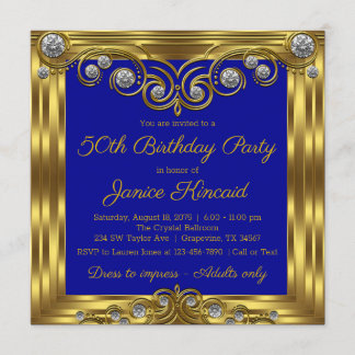 Frauen Elegante Royal Blue Gold Geburtstagsparty Einladung