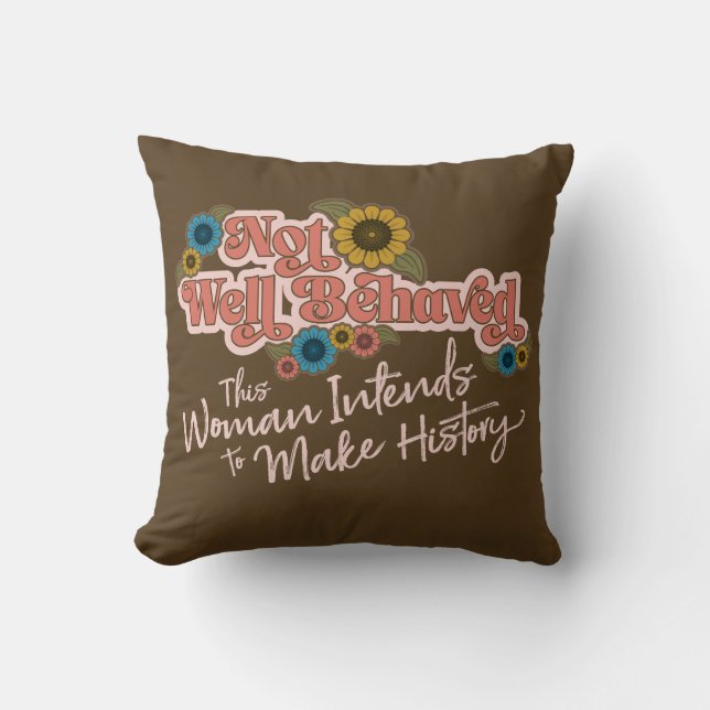 Frauen Empowerment Handwriting Retro Hippie Floral Kissen (Vorderseite)