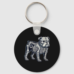 Frauen-Englisch-Bulldogge-Hund-Skelett-Halloween Schlüsselanhänger