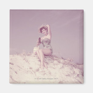 Frauen entspannen sich am Strand Magnet