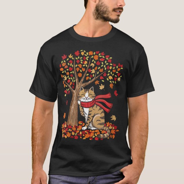 Frauen Es ist Herbst Y'All Cat Leaf Fall Tree Hall T-Shirt (Vorderseite)