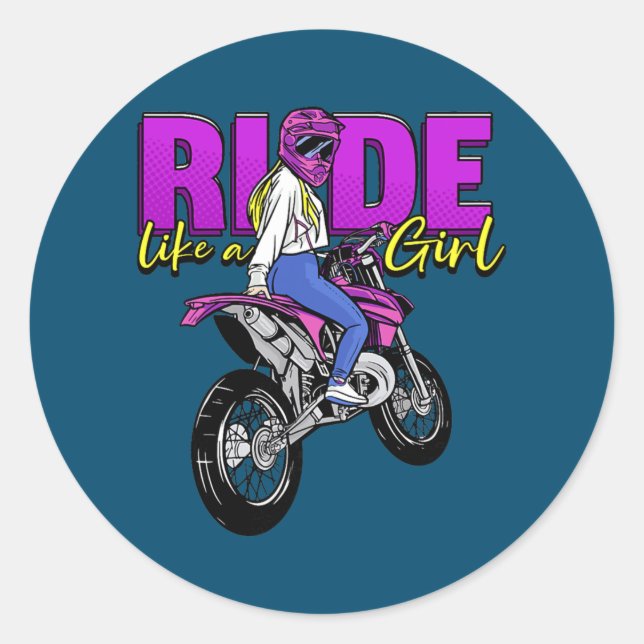 Frauen fahren wie ein Girl Dirt Bike Motocross Runder Aufkleber (Vorderseite)