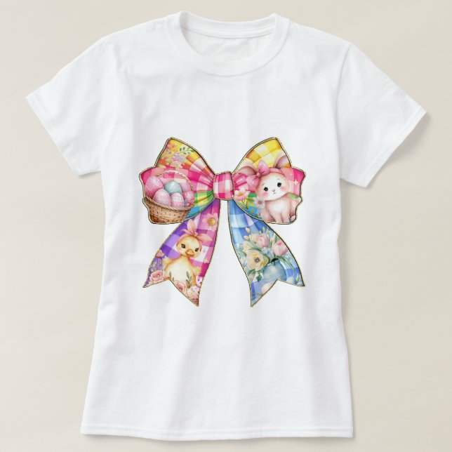 Frauen farbenfrohe Osterkokette Bow T-Shirt (Design vorne)