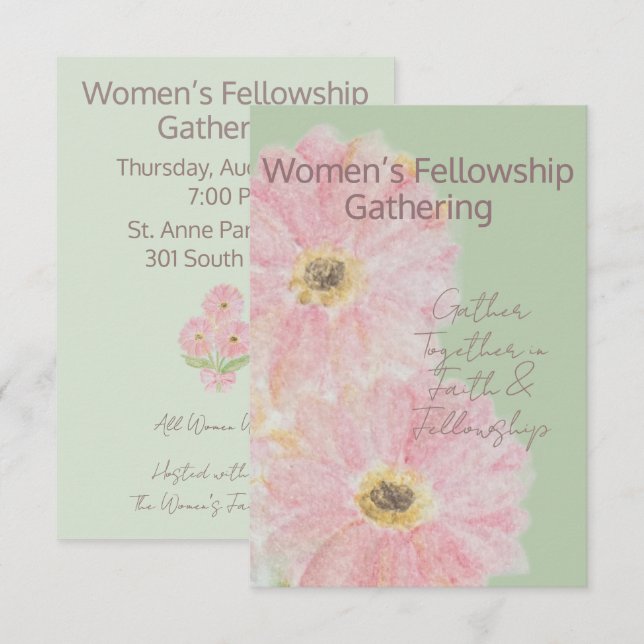 Frauen-Fellowship | Rosa Gerber-Daisy Flat  Einladung (Vorne/Hinten)