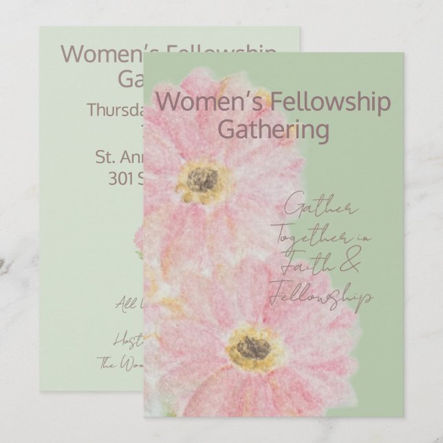 Frauen-Fellowship | Rosa Gerber-Daisy Flat  Einladung (Vorne/Hinten)