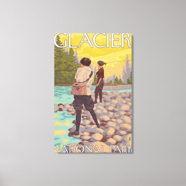 Frauen Fischen - Glacier National Park, MT Leinwanddruck (Vorderseite)