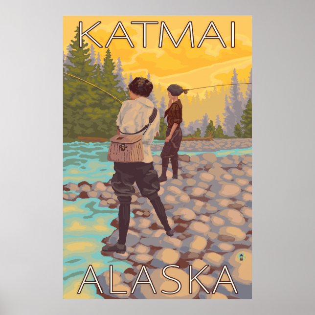 Frauen Fischen - Katmai, Alaska Poster (Vorne)