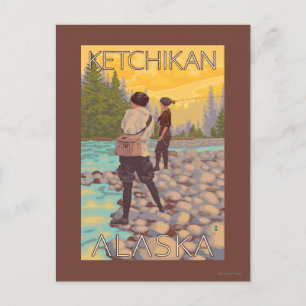 Frauen Fischen - Ketchikan, Alaska Postkarte