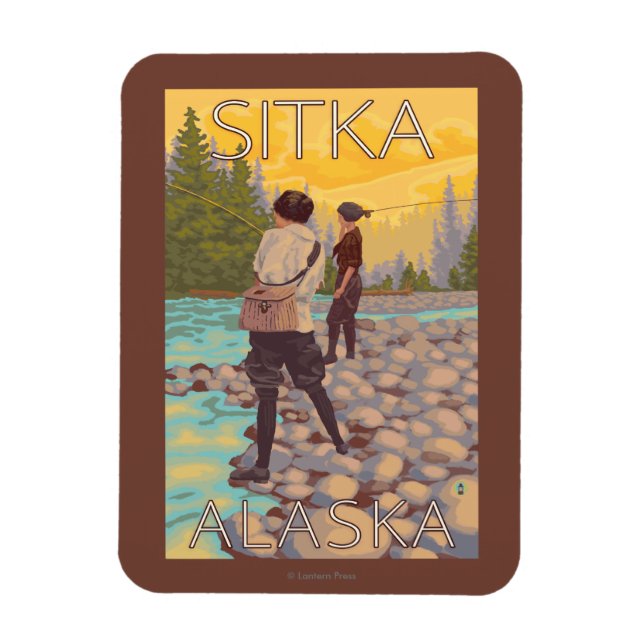 Frauen Fischen - Sitka, Alaska Magnet (Vertikal)
