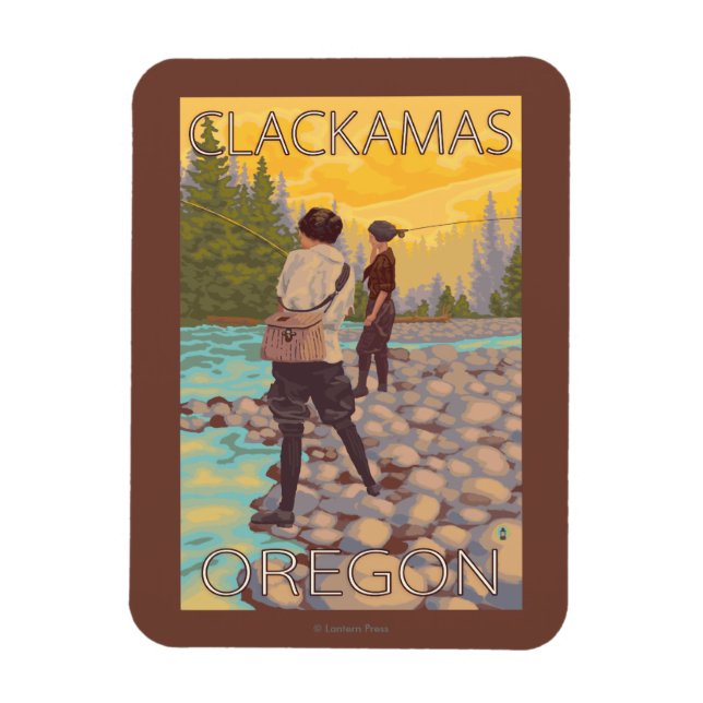 Frauen Fischerei - Clackamas, Oregon Magnet (Vertikal)