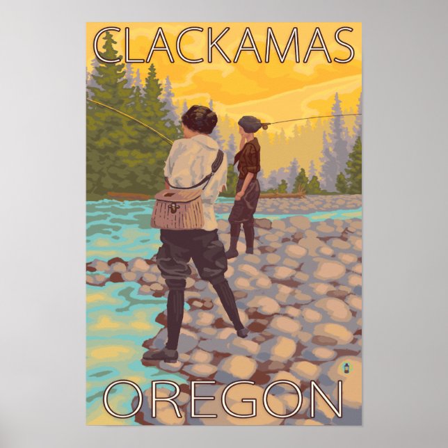 Frauen Fischerei - Clackamas, Oregon Poster (Vorne)