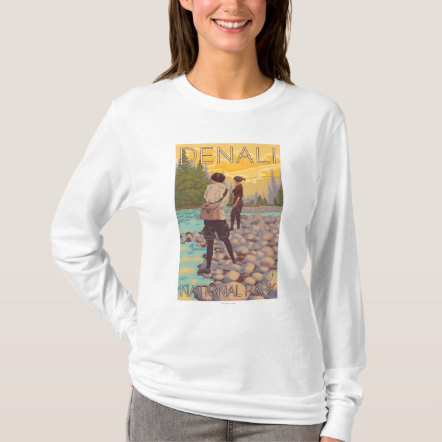 Frauen fliegen Fischen - Denali Nationalpark, T-Shirt (Vorderseite)