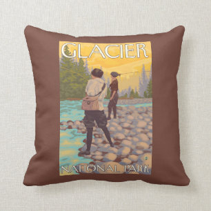 Frauen fliegen Fischen - Glacier Nationalpark, Kissen