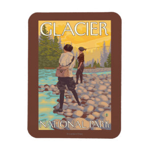 Frauen fliegen Fischen - Glacier Nationalpark, Magnet