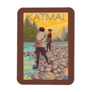 Frauen fliegen Fischen - Katmai, Alaska Magnet