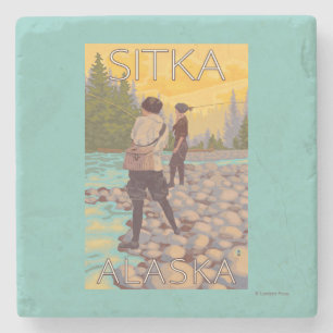 Frauen fliegen Fischen - Sitka, Alaska Steinuntersetzer