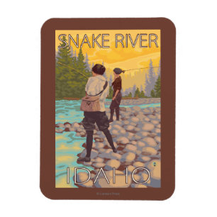 Frauen fliegen Fischen - Snake River, Idaho Magnet