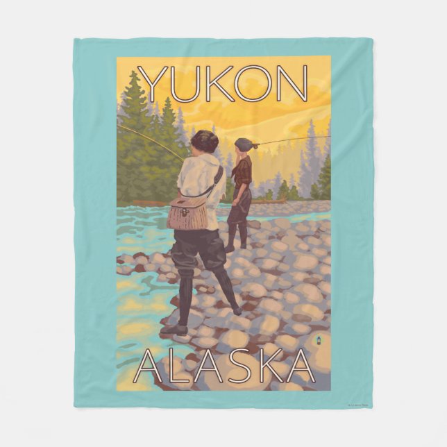 Frauen fliegen Fischen - Yukon, Alaska Fleecedecke (Vorderseite)