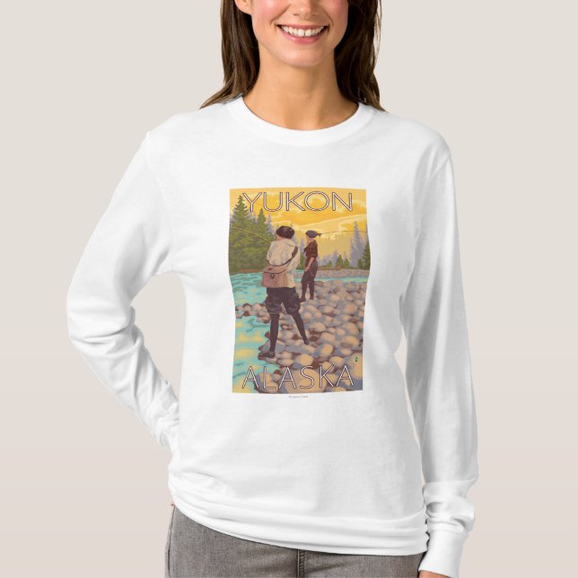 Frauen fliegen Fischen - Yukon, Alaska T-Shirt (Vorderseite)