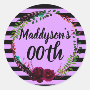 Frauen-Floral 80. 90. 91. 92. 95. 98. 99. Runder Aufkleber