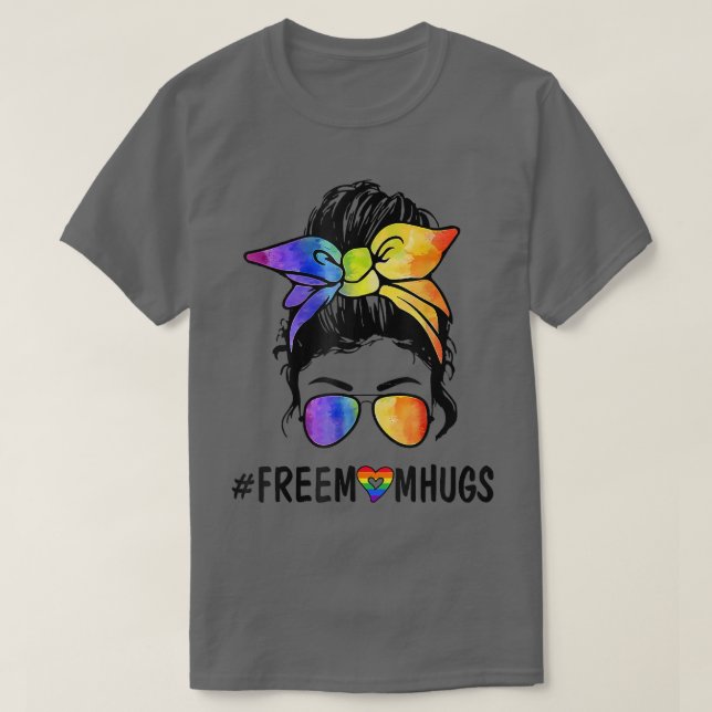 Frauen Freie Mama Hugs Messy Bun LGBT Pride Rainbo T-Shirt (Design vorne)