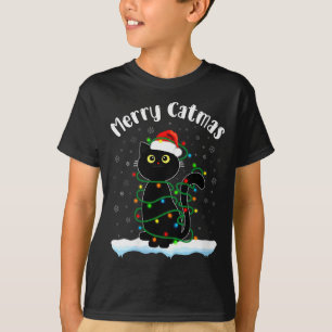 Frauen Frohe Catmas Katze mit Weihnachtsmannmütze T-Shirt