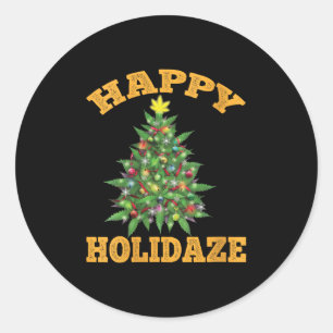 Frauen Frohe Holidaze Lustig Weed Weihnachten Ston Runder Aufkleber