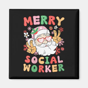 Frauen frohe Sozialarbeiter Weihnachtsarbeiter Magnet