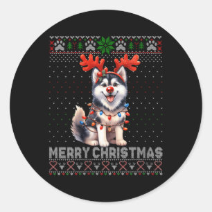 Frauen frohe Weihnachten Alaskan Malamute Dog Love Runder Aufkleber