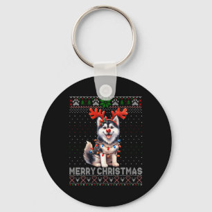 Frauen frohe Weihnachten Alaskan Malamute Dog Love Schlüsselanhänger