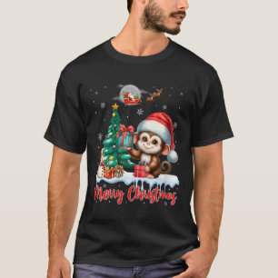 Frauen Frohe Weihnachten Niedlichen Affen Weihnach T-Shirt