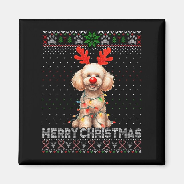 Frauen frohe Weihnachts Poodle Dog Lover Ugly Xmas Magnet (Vorne)