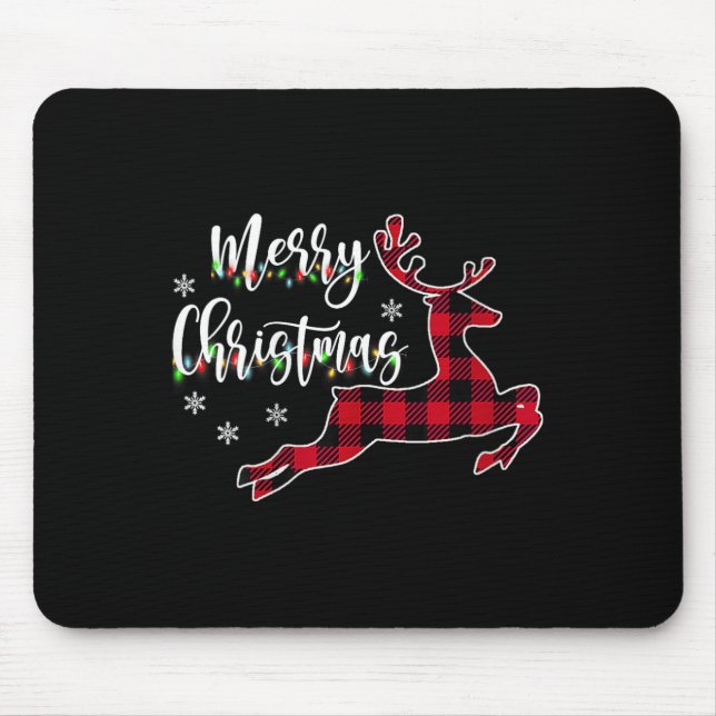 Frauen Frohe Weihnachts Reindeer Buffalo Kariert R Mousepad (Vorne)