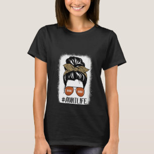 Frauen Fußball Tante Leben geblasen Messy Bun Hair T-Shirt