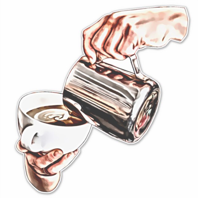 Frauen geben Kaffeemaschine, digitale Kunstmalerei Aufkleber (Vorderseite)