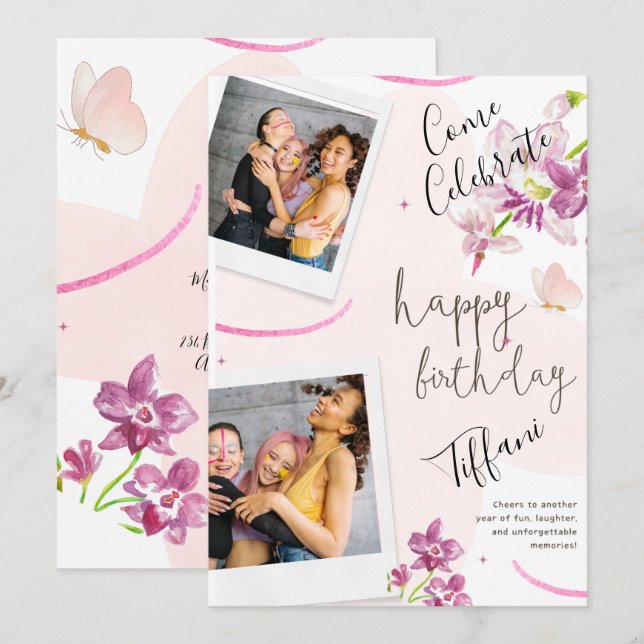 Frauen Geburtstag Rosa  Einladung (Vorne/Hinten)