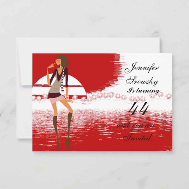 Frauen Geburtstagspartei rot Einladung (Vorderseite)