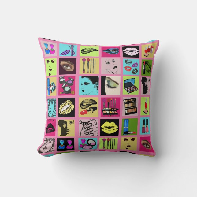 Frauen Gesichter Makeup Beauty Kosmetik Kollektion Kissen (Vorderseite)